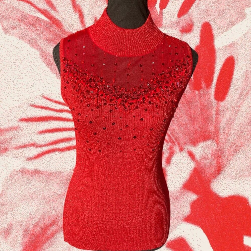 VTG Dress Barn red sequin top size medium